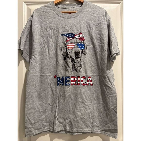 Patriotic Merica Dog T-shirt size Large - Picture 1 of 2